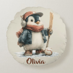 Cojín Redondo Pingüino de béisbol suave personalizado de inviern