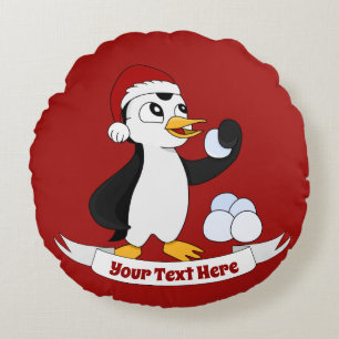 Cojín Redondo Pingüino de Navidades cortos con una bola de nieve