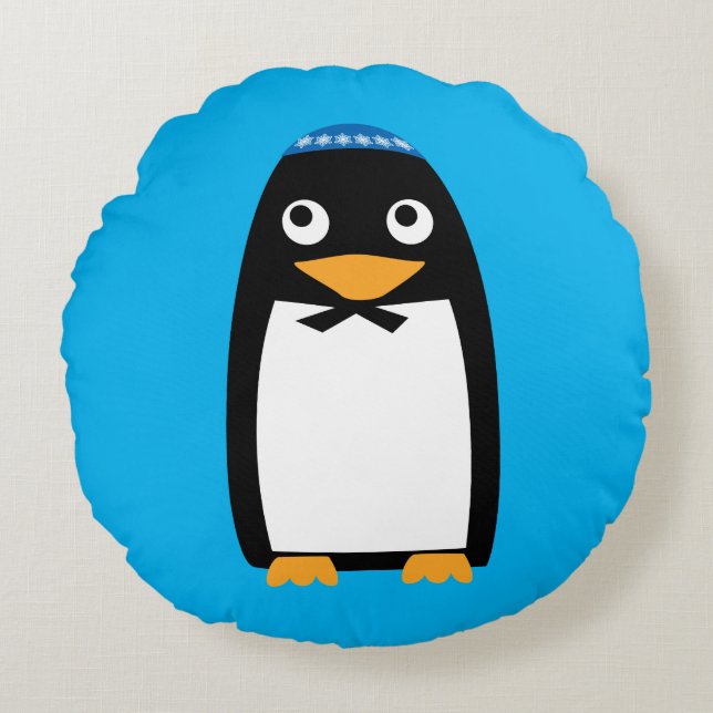 Cojín Redondo Pingüino judío Yamulke de Jánuca del navidad (Anverso)