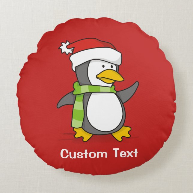 Cojín Redondo Pingüino navidad caminando sobre la nieve (Anverso)