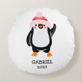 Cojín Redondo Pingüino Navidades burdos y personalizados en Gorr