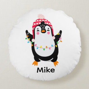 Cojín Redondo Pingüino torbellino con luces Navidades
