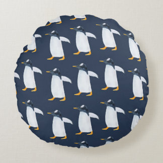 Cojín Redondo Pingüinos: Pequeña acuarela oscura