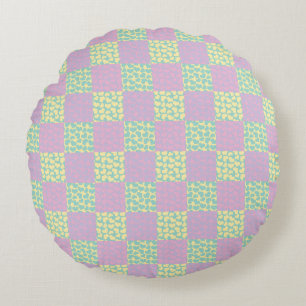 Cojín Redondo Pink, amarillo, púrpura y verde al amor bajo contr