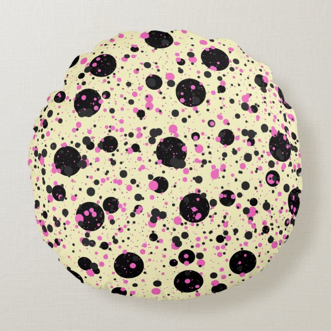 Cojín Redondo Pink & Black Polka Dot Glam Pattern (Anverso)