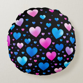 Cojín Redondo Pink & Blue Glowing Hearts