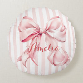Cojín Redondo Pink Bow and Stripes Personalized