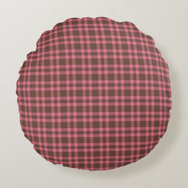 Cojín Redondo Pink Brown Plaid Pattern (Anverso)
