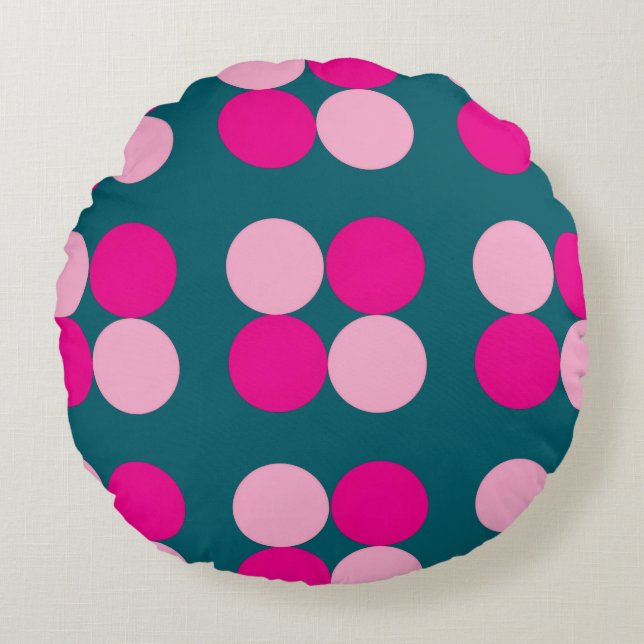 Cojín Redondo Pink Circles on Green Round Pillow (Anverso)