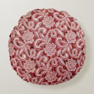 Cojín Redondo Pink fine lace texture with seamless beautiful vin