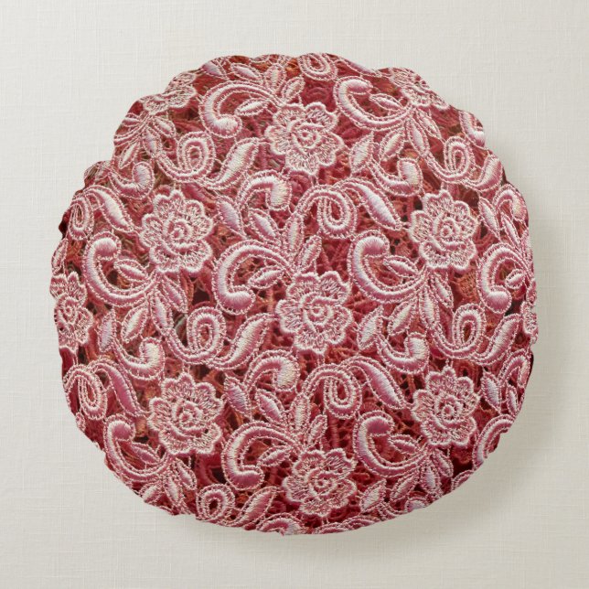 Cojín Redondo Pink fine lace texture with seamless beautiful vin (Anverso)