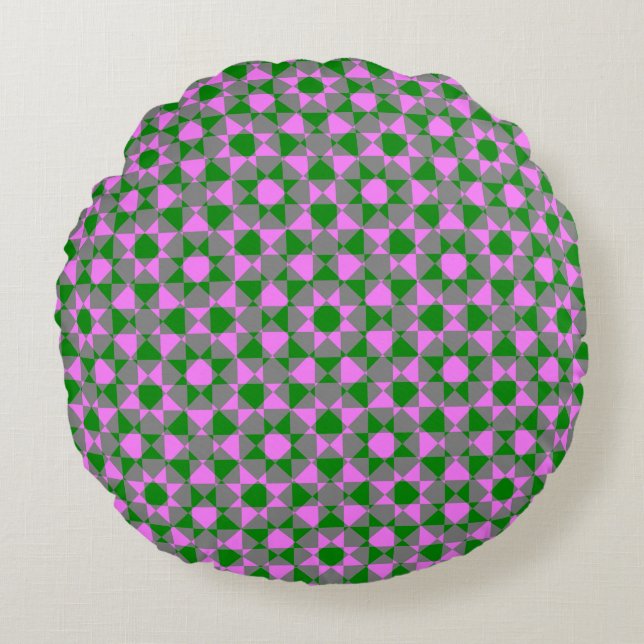 Cojín Redondo Pink Green Abstract Checker Square Pattern (Anverso)