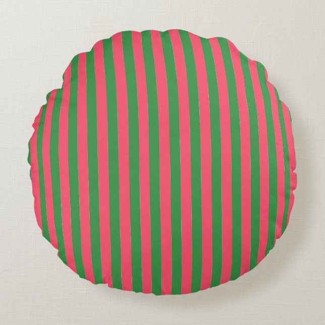 Cojín Redondo Pink Green Stripes,Lovely,Modern, Simple, Trendy (Anverso)