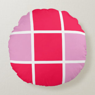 Cojín Redondo Pink rosa líneas blancas cuadradas abstracto geomé