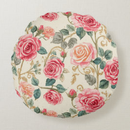 Cojín Redondo Pink Rose Flowers Pattern, Beautiful, Elegant