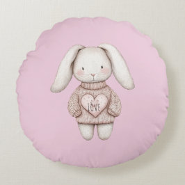 Cojín Redondo Pink Sweet Cute Bunny Pink Sweater Heart