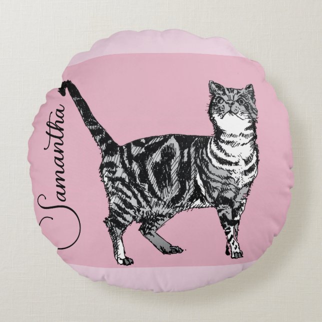 Cojín Redondo Pink Tabby Cat Cats Pink Girls Name Nursery (Anverso)