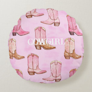 Cojín Redondo Pink Tan Cowgirl Boots Cumpleaños