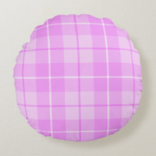 Cojín Redondo Pink Tartan Plaid (Anverso)
