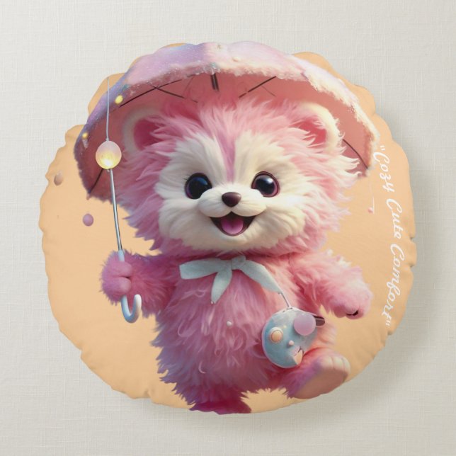 Cojín Redondo "Pink Umbrella Dreams" (Anverso)