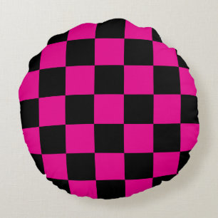 Cojín Redondo Pink y Black Checkered calientes