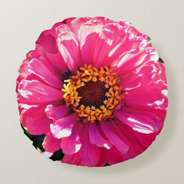 Cojín Redondo Pink Zinnia (Anverso)