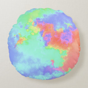 Cojín Redondo Pinta arcoiris Efecto de salpicadura naranja verde