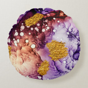 Cojín Redondo Pintado abstracto de las pasarelas doradas orienta