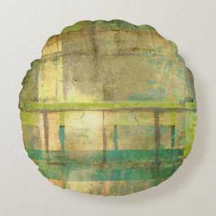 Cojín Redondo Pintado abstracto dorado turquesa y verde