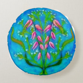 Cojín Redondo Pintado acrílico de flores de playa