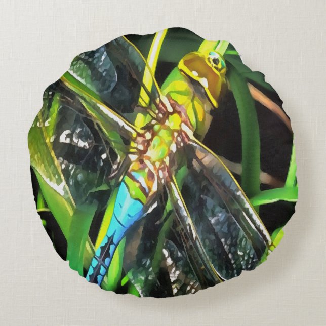 Cojín Redondo Pintado de alas con volante azul (Reverso)