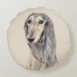Cojín Redondo Pintado Saluki (Amanecer) - Arte Perro Original Cu