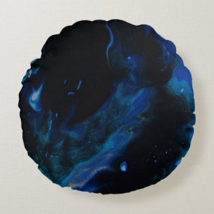 Cojín Redondo Pintura abstracta azul y blanco