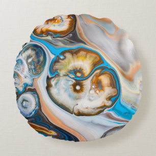 Cojín Redondo Pintura abstracta azul y blanco