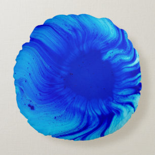 Cojín Redondo Pintura abstracta azul y verde azulada