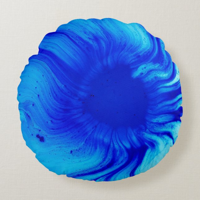 Cojín Redondo Pintura abstracta azul y verde azulada (Anverso)