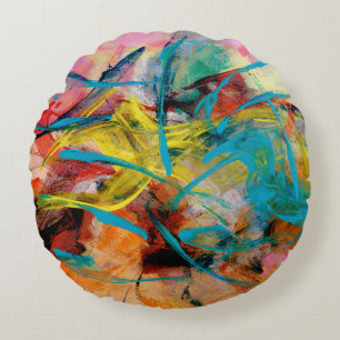 Cojín Redondo Pintura abstracta colorida enérgica