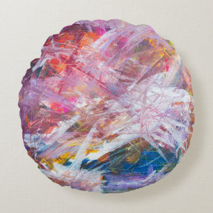 Cojín Redondo Pintura abstracta de arañazos multicolores
