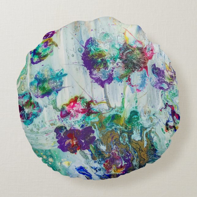 Cojín Redondo Pintura abstracta de colibrí (Reverso)