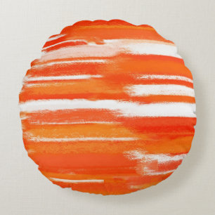 Cojín Redondo Pintura abstracta de color blanco naranja