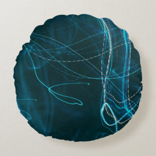 Cojín Redondo Pintura abstracta en negro y azul