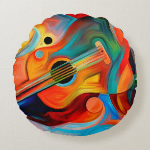 Cojín Redondo Pintura abstracta sobre el tema de la música y el 