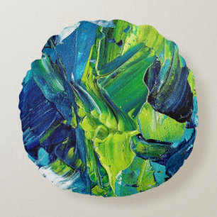 Cojín Redondo Pintura acrílica abstracta en azul
