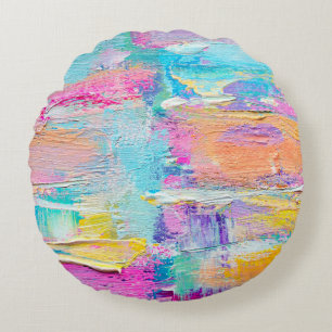 Cojín Redondo Pintura acrílica dibujada a mano. Grupo artístico 