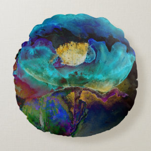 Cojín Redondo Pintura acuarela floral elegante romántica en azul