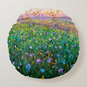 Cojín Redondo  pintura al óleo de flores, hermosas flores de cam