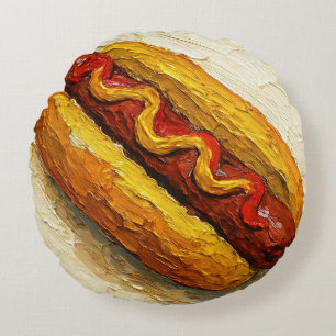 Cojín Redondo Pintura al óleo de hot dog (#1)