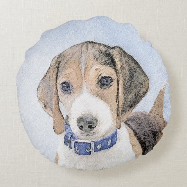 Cojín Redondo Pintura Beagle - Arte Perro Original Cuto (Reverso)