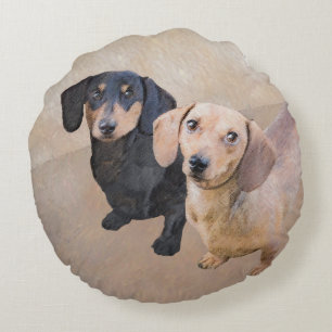 Cojín Redondo Pintura Dachshund (suave) - Arte Perro Original