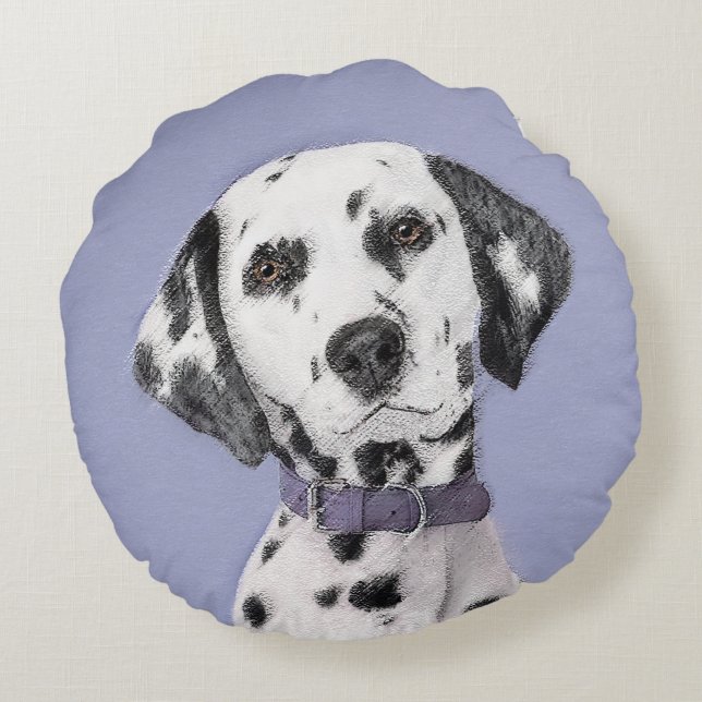 Cojín Redondo Pintura dálmata - Arte de perro original (Reverso)